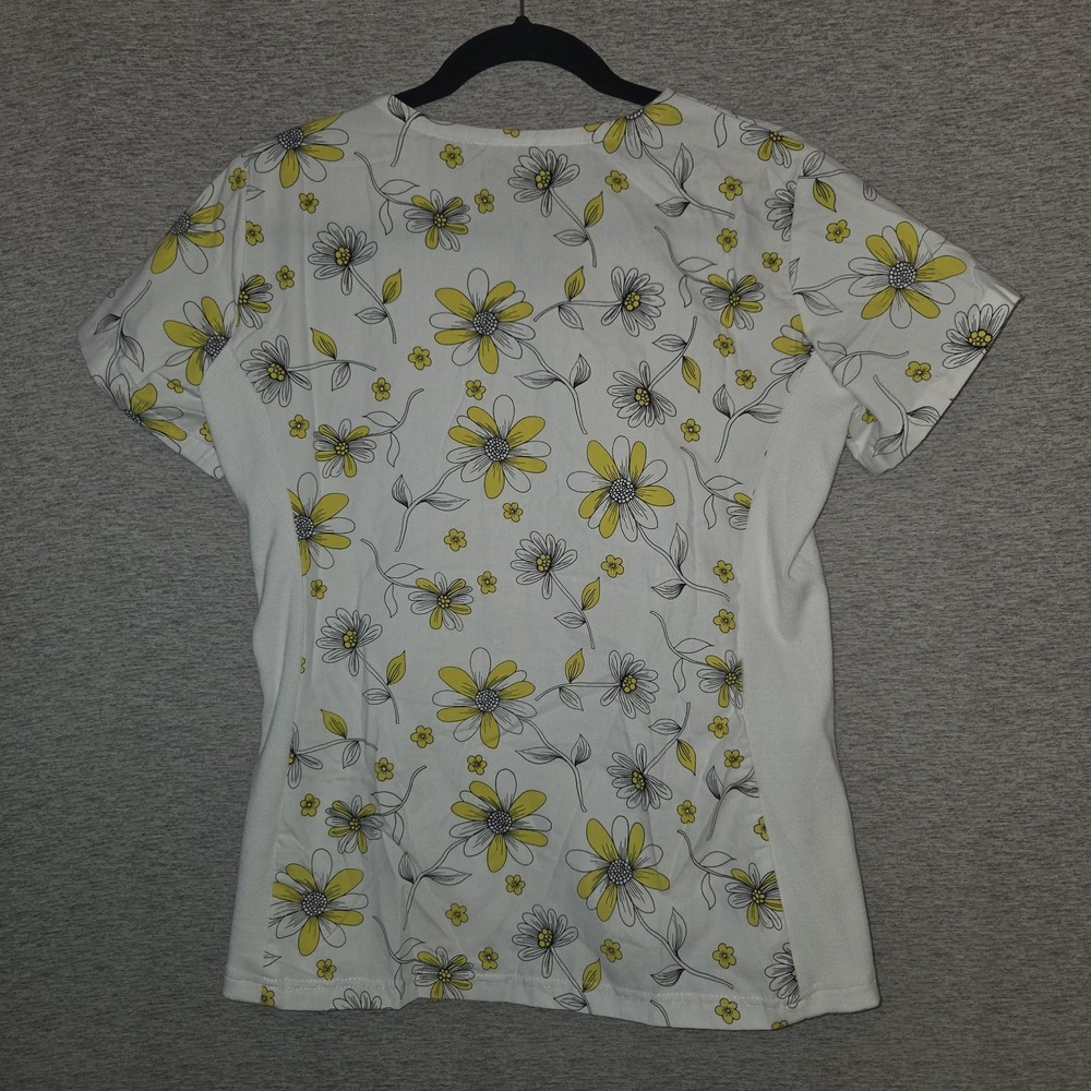 Health Pro Uniform Scrub Top Women's Size Small White Yellow Flowers Medical - Picture 6 of 6